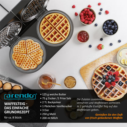 Arendo Doppel-Waffeleisen Belgische Waffel und Herzform, 1400 W
