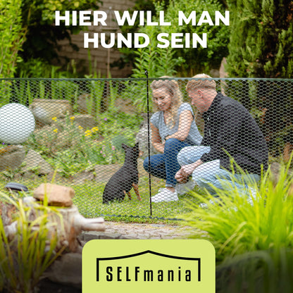SELFmania Hundezaun 25 m x 120 cm, mobiler Begrenzungszaun in Schwarz