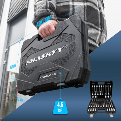 HASKYY XZN Steckschlüsselsatz 26-teilig, Innenvielzahn 1/2" M5-M18