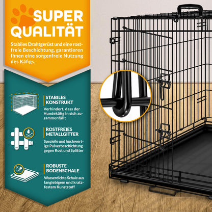 TRESKO Hundekäfig faltbar mit 2 Türen Transportbox – 91x58x64 cm