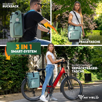 MIVELO 3in1 Fahrradtasche Rucksack Gepäckträger - Mint
