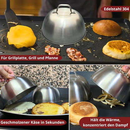 Gamalou Smash Burgerpresse Set aus Edelstahl mit Spachtel und Glocken