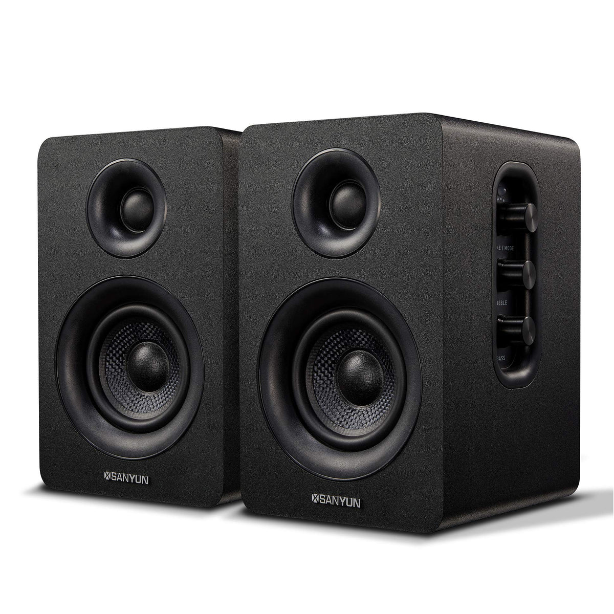 Sanyun SW208 3 Zoll Aktive Bluetooth Regallautsprecher - Schwarz. Streamt Audio drahtlos via Bluetooth für PC, TV, Smartphone.