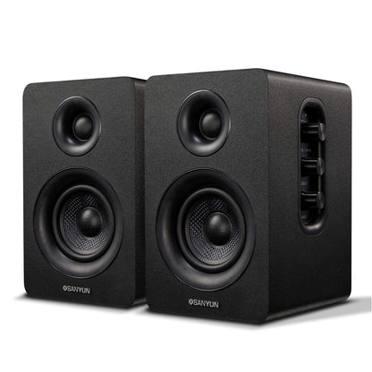 Sanyun SW208 3 Zoll Aktive Bluetooth Regallautsprecher - Schwarz. Streamt Audio drahtlos via Bluetooth für PC, TV, Smartphone.