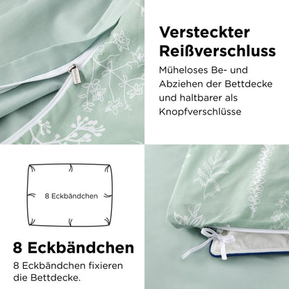 Bedsure Wendebettwäsche 135x200 cm, 4-teilig, Baumwolle, Grün