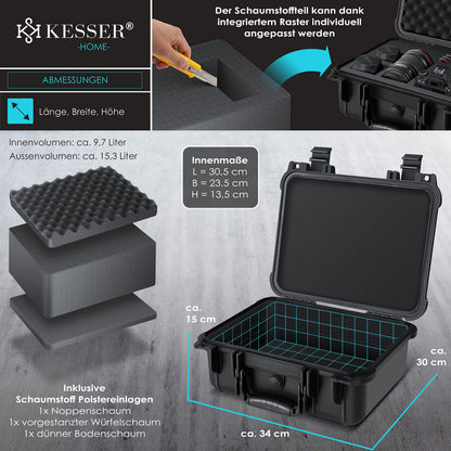 KESSER Kamerakoffer 15 Liter wasserdicht mit Einlage, 34x30x15 cm