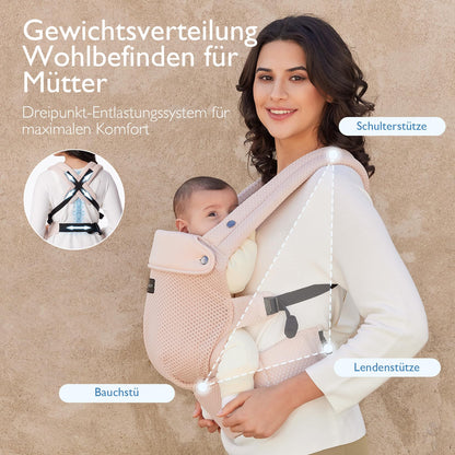 Momcozy Babytrage Air Mesh, ergonomisch mit X-Rücken, rosa