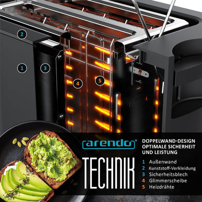 Arendo Frukost Touch Compact Toaster, 2 Scheiben, Edelstahl