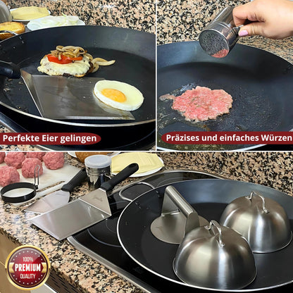 Gamalou Smash Burgerpresse Set aus Edelstahl mit Spachtel und Glocken