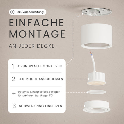 MATO Aufbauspot LED 6er Set Weiss flach schwenkbar Ø80mm