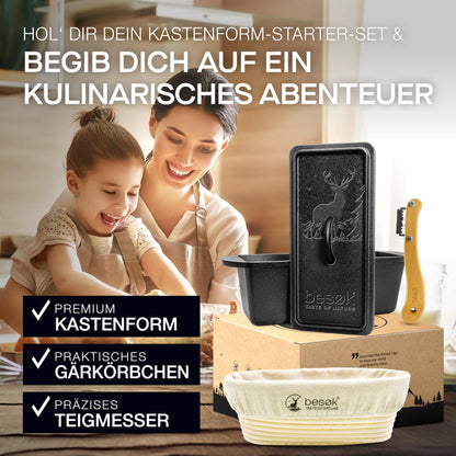 besok Brotbackform mit Deckel, Gusseisen-Set mit Gärkorb & Teigmesser