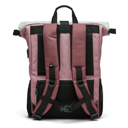 Ela Mo Rolltop Rucksack Damen mit 17-Zoll-Laptopfach Strawberry Cream