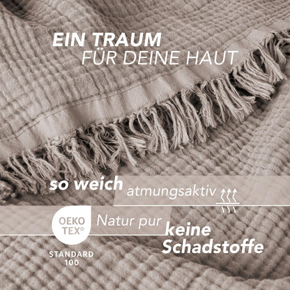 Pure Label Musselin Tagesdecke 220 x 240 cm aus Baumwolle in Taupe