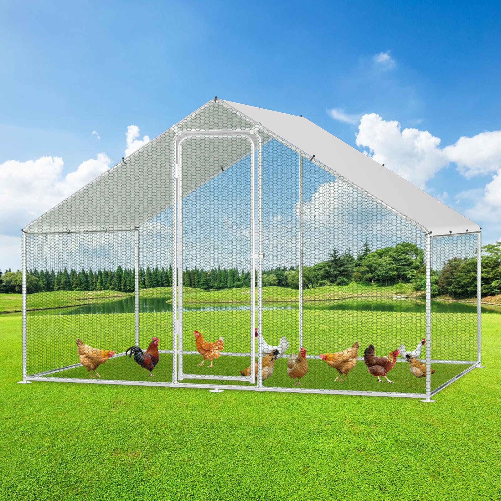 Izrielar XL Hühnerstall Freigehege. Großes, rechteckiges Metallgittergehege (3x2x2m) für sichere Hühnerhaltung im Freien.