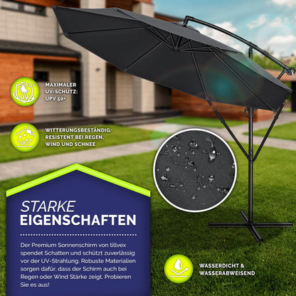 tillvex Ampelschirm Ø 350 cm Aluminium mit Kurbel & Abdeckung