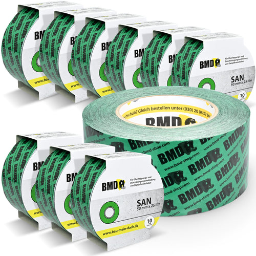 BMD san Dampfsperrklebeband 50mm x 25m – 10 Rollen. Graues Klebeband auf Rolle zur luftdichten Verklebung von Dampfsperrfolien.