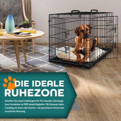 TRESKO Hundekäfig faltbar mit 2 Türen Transportbox – 91x58x64 cm