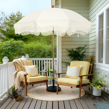 PHI VILLA Sonnenschirm 200 cm knickbar mit Fransen, Milchweiss