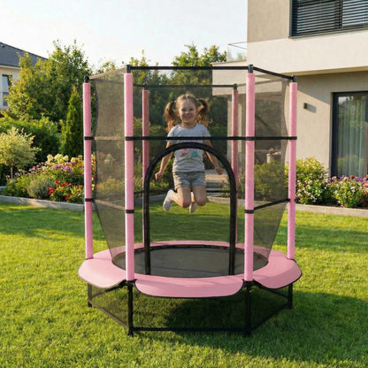 LIFERUN Kindertrampolin Ø 140 cm mit Sicherheitsnetz, Rosa