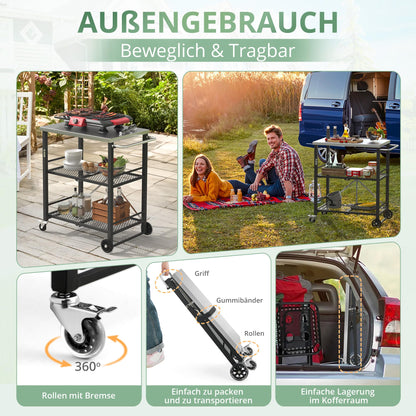 LUE BONA Grillwagen klappbar, Grilltisch mit Edelstahl-Tischplatte