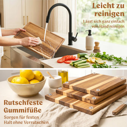 EDELHAUS Schneidebrett Set Akazienholz 3-teilig mit Saftrille