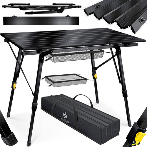 KESSER Campingtisch faltbar Aluminiumrahmen – 90x53cm Schwarz. Rechteckiger, schwarzer Klapptisch mit stabilem Alu-Rahmen für Camping & Outdoor.