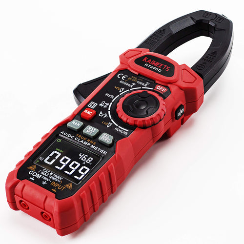 KAIWEETS HT208D Einschaltstrom Zangenmultimeter True-RMS 1000A. Schwarz-orange mit LCD. Misst AC/DC Spannung/Widerstand.
