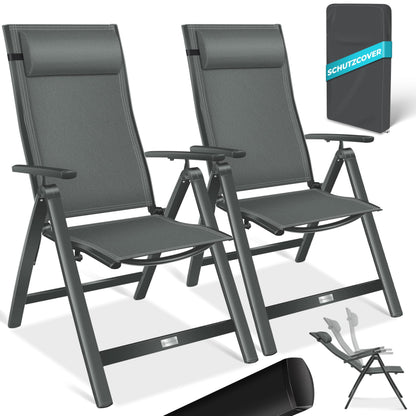 KESSER® 2er Set Gartenstuhl Hochlehner Klappstuhl Alu Anthrazit. Zwei anthrazitfarbene Aluminium-Klappstühle für entspanntes Sitzen im Garten.