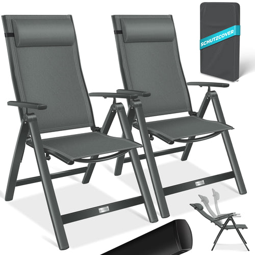 KESSER® 2er Set Gartenstuhl Hochlehner Klappstuhl Alu Anthrazit. Zwei anthrazitfarbene Aluminium-Klappstühle für entspanntes Sitzen im Garten.