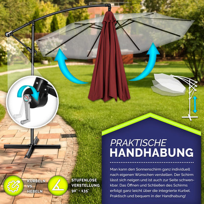 tillvex Ampelschirm Aluminium Ø 350 cm mit Kurbel, UV-Schutz, Rot
