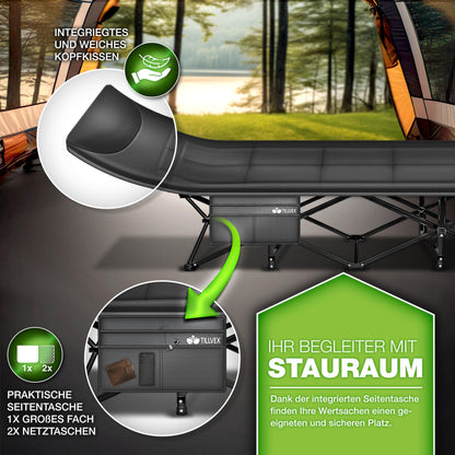 tillvex Campingbett klappbar – extra breit 280kg Tragetasche