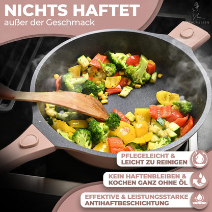 TRAUMLEBEN Bratpfanne 28 cm mit Deckel und abnehmbaren Griffen