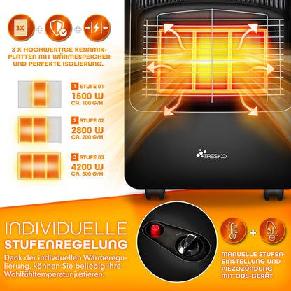 TRESKO Infrarot Gasheizung 4200W Gasofen mit Regler – Schwarz
