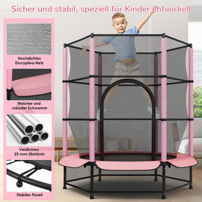 LIFERUN Kindertrampolin Ø 140 cm mit Sicherheitsnetz, Rosa