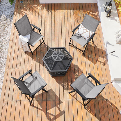 Yaheetech Gartenstühle 2er-Set, klappbarer Hochlehner, grau
