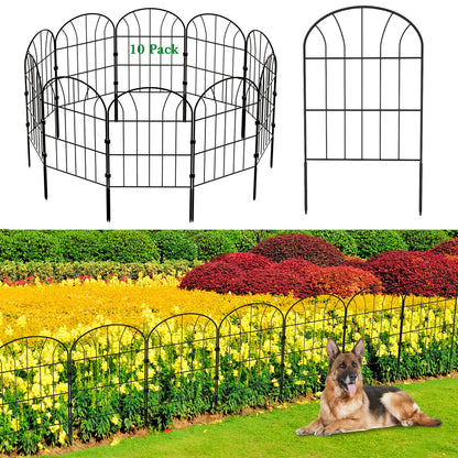 SARSTRY Metall-Gartenzaun Steckzaun Set 10 Paneele 3,3 m 60 cm, gewölbte Elemente aus beschichtetem Metall