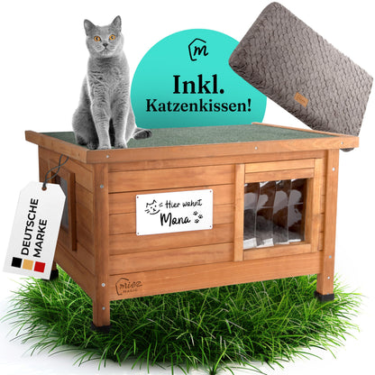 MIEZ MAGIC Katzenhaus outdoor winterfest isoliert 67x53x43cm. Rechteckiges Katzenhaus schützt Outdoor-Katzen isoliert vor Kälte.