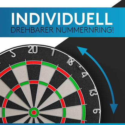 DartPro Steeldartscheibe aus Sisal - Dartboard-Set mit 6 Dartpfeilen