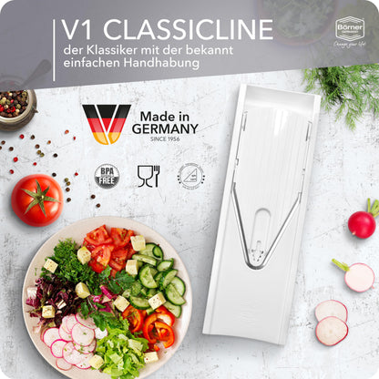 Börner Gemüsehobel V1 Starter Set – V-Hobel mit 4 Einsätzen, Weiss