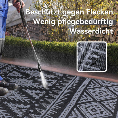 Homaxy Outdoor Teppich wetterfest wendbar 150 x 240 cm Schwarz Grau
