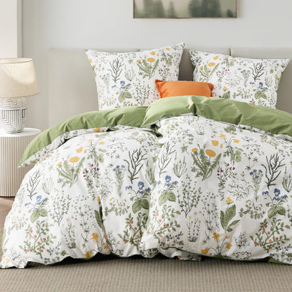BEDSURE Bettwäsche 135x200 4teilig Baumwolle Salbeigrün Blumen