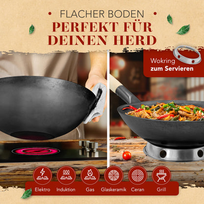 KRUSTENZAUBER 36cm Wokpfanne Induktion Karbonstahl - Voreingebrannt