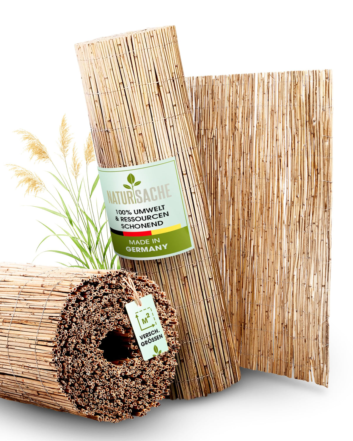 Natursache Schilfrohrmatte Sichtschutz 1 x 6 m für Balkon und Garten aus natürlichem Schilf mit verzinktem Draht