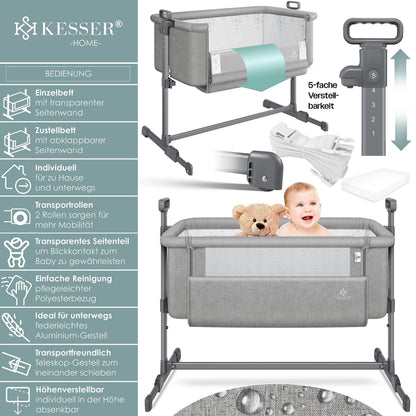 KESSER Hubi 3in1 Zustellbett Babybett Reisebett - Hellgrau