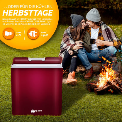 tillvex Kühlbox elektrisch 24L 12V/230V Kühlen/Wärmen - Rot