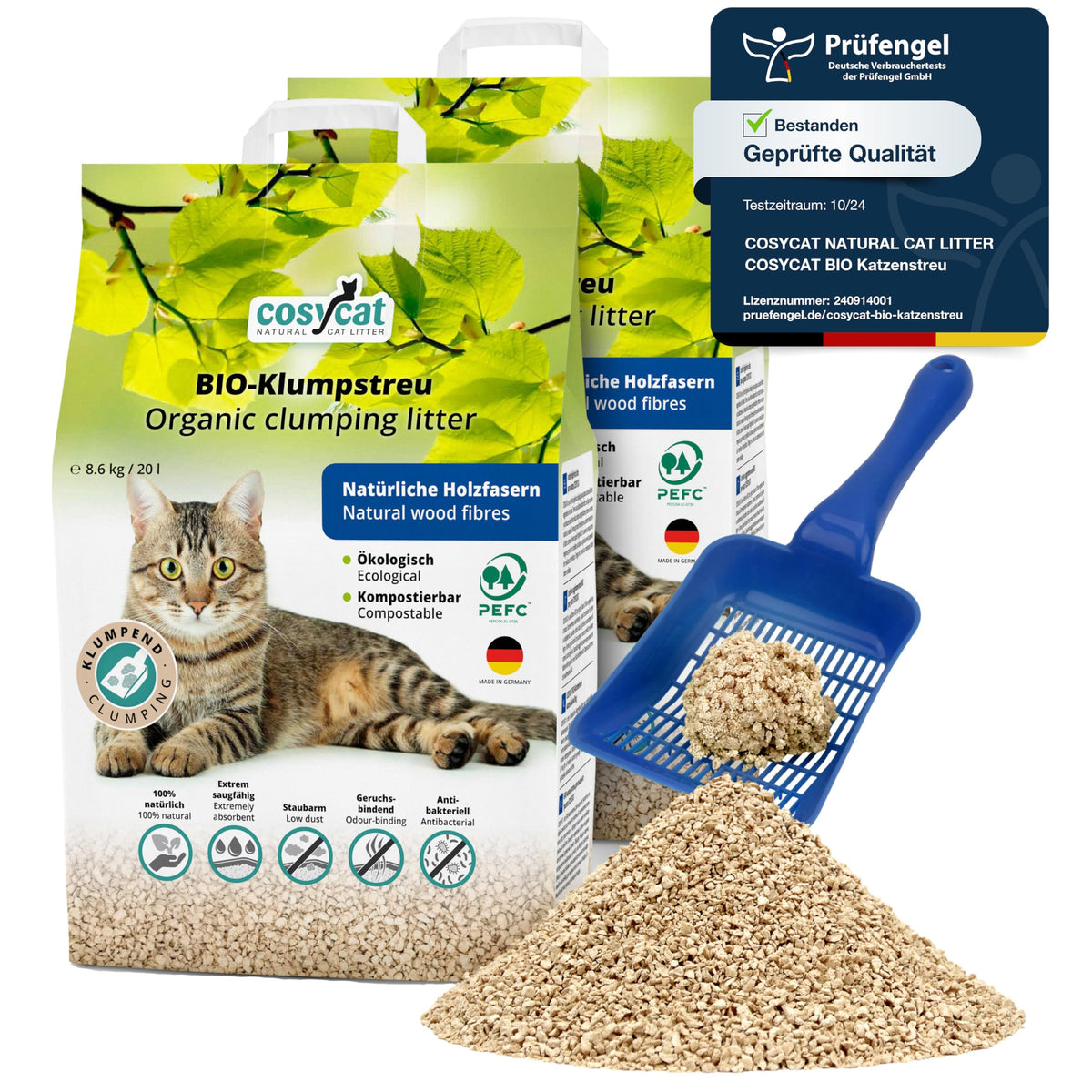 COSYCAT Katzenstreu Klumpstreu aus Holz, fein, 2 x 20 l