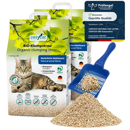 COSYCAT Katzenstreu Klumpstreu aus Holz, fein, 2 x 20 l