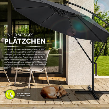 tillvex Ampelschirm Ø 300 cm Aluminium mit Kurbel, Anthrazit