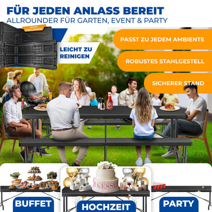 KESSER® Klapp-Bierzeltgarnitur 3-teilig – Rattan-Look 183cm