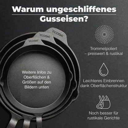 TECOR Gusseisenpfanne 32 cm Induktion, ungeschliffen, hoher Rand